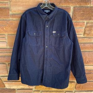 Eddie Bauer Navy Micro Corduroy Button down Shirt size Medium Waffle Checker